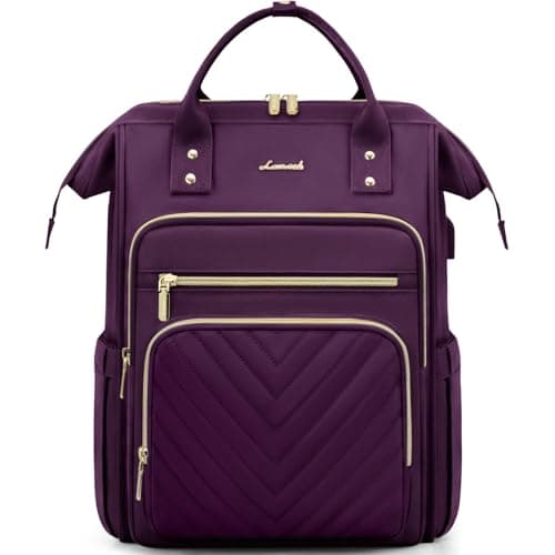 Image of LOVEVOOK Laptop Backpack Womens, 15.6 inch Laptop Rucksack Bag for Women, Large Ladies Backpacks Waterproof School Bags with USB Port, Fashion Daypacks for Uni College Work Travel, Purple