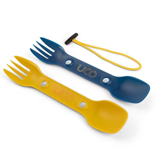 Image of UCO Recycled ECO Utility Spork 3-in-1 Combo Spoon-Fork-Knife Utensil, 2-Pack, Berry & Mustard
