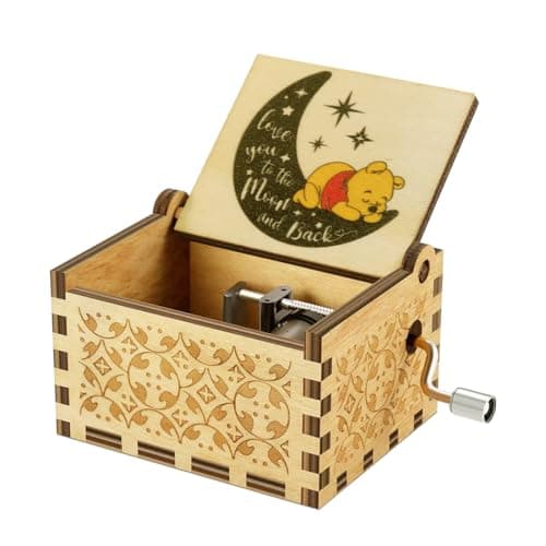 Image of Yesnote Pooh Music Box Gift for Daughter, Love you to the Moon and Back Gift for Daughter Son Mom Dad Birthday Valentine Day Anniversary Wooden Music Box Play You Are My Sunshine