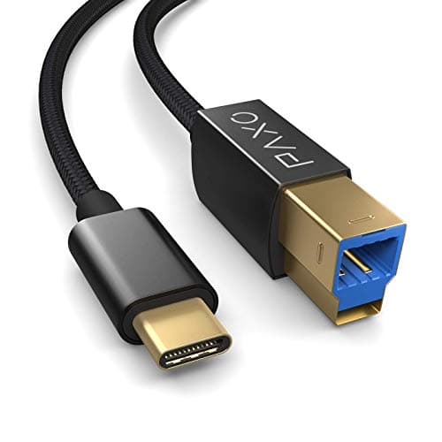 Image of PAXO 2m USB C printer cable, USB 3.2 Gen2 with 10 Gbit/s (1.25 GByte/s) transfer rate, USB C plug to USB B, charging cable, data cable,