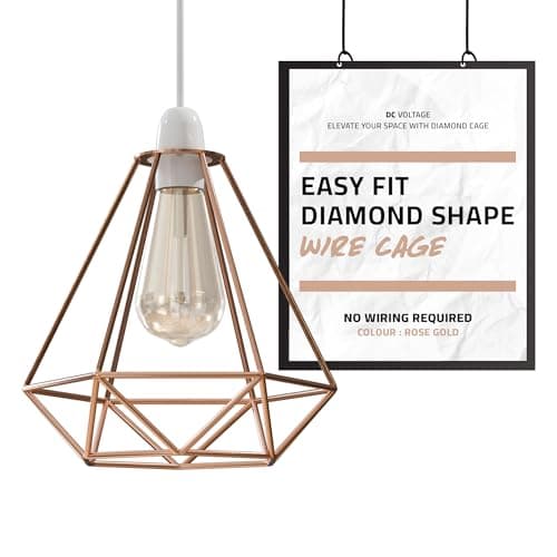 Image of DC VOLTAGE Metal Ceiling Lamp Shade, Geometric Lampshade with Reducer Ring, Pendant Wire Cage Light Shade for Kitchen, Dinning Room, Bedroom, Hallway, Rose Gold