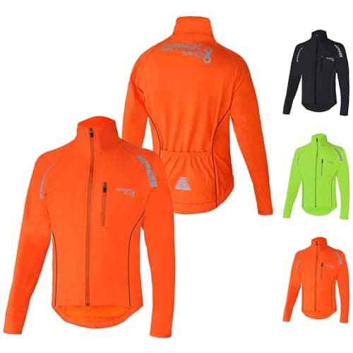 Image of Brisk Bike Men's Cycling Jackets Water Resistant Softshell Thermal Cycling Jackets Winter Waterproof Windproof Hi Vis cycling jacket Breathable & Lightweight men women cycling jacket (Orange, M)