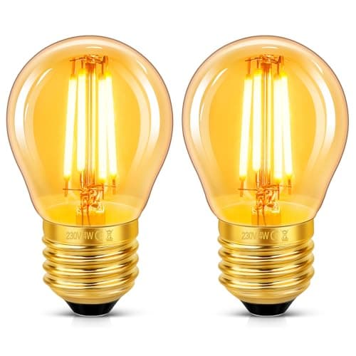 Image of Caldarax Vintage Light Bulb E27 Edison Screw Bulb, 4W LED Filament Equivalent 40 Watt, Antique Style Retro Amber Glass 2200K Warm White, 400LM, AC 220V, Non-dimmable, Golf Ball G45 Bulb, 2 Packs