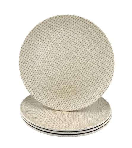 Image of Bamboo Fiber Plates, Reusable 4 Pack Dinner Plates, Eco-Friendly, Sustainable, BPA Free Non toxic, Dishwasher Safe, Family Friendly, Durable, Kitchen Decor, Housewarming (7.75 Inch, Perforating Dot)