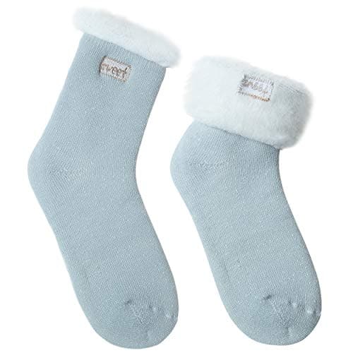 Image of JARSEEN 2 Pairs Womens Wool Thermals Socks Warm Wool Pile Lined Insulated Thick Knitting Ladies Socks Winter Cute Embroidery (2 Mint, UK 4-9)