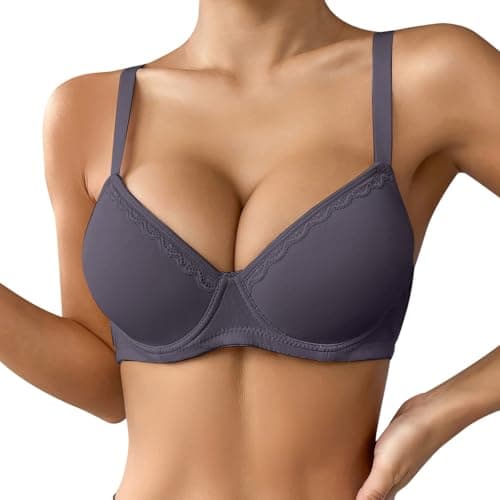 Image of Super Push Up Bra 2 Sizes Bigger Padded Push Up Shockabsorber Sports Bra Sexypadded Support Underwire Bralettes Soft Comfort Full Coverage Adjustable Straps T ShirtPlunge Bra (Grey-B, 34C)