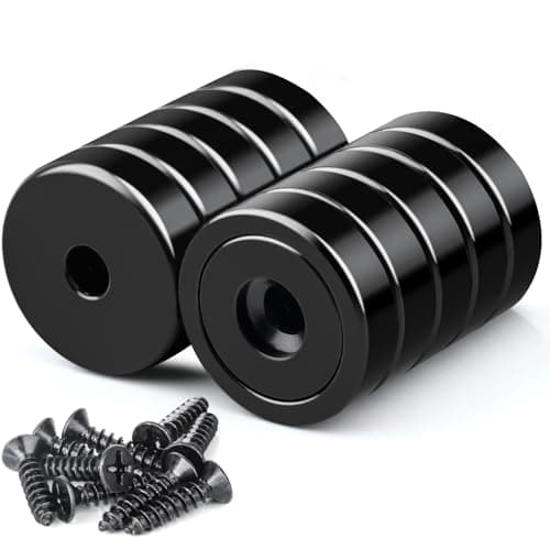 Image of 10 Pcs Stong Neodymium Magnets with Holes, 25 mm 55 LBS Strong Round Base Cup Magnets Heavy Duty with Countersunk Hole Rare Earth Magnet Pot Magnet with Screws for Mounting, Black