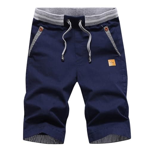 Image of JustSun Mens Shorts with Pockets Elasticated Waist Summers Casual Shorts Lightweight Navy Blue M