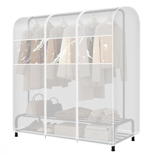 Image of QH7 4ft Clear Transparent Clothes Rail Protective Zip Over Cover for Garment Hanging Coat Racks (120 X50 X150cm)