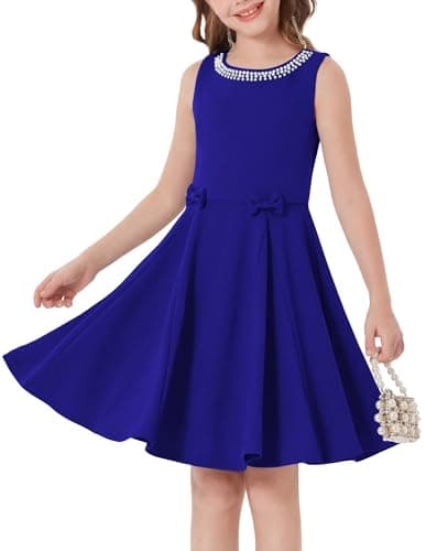 Image of GRACE KARIN Girls Princess Dress Summer Sleeveless Round Neck A Line Birthday Party Wedding Dresses for Kid Royal Blue 10 Years