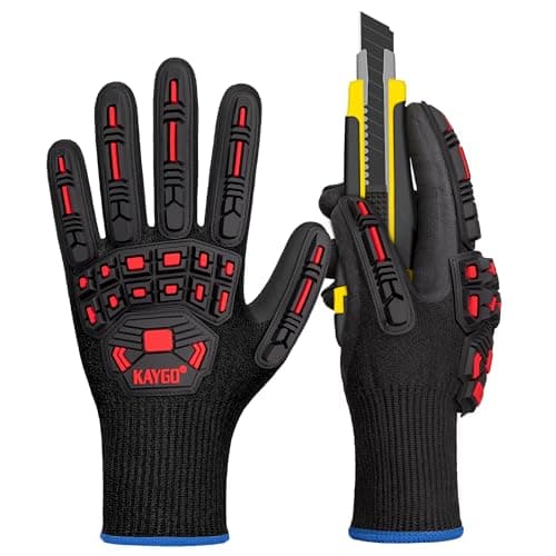 Image of KAYGO Anti Impact Work Gloves with TPR Protection, Cut Resistant Level C, Nitrile Coated, Good Grip, Impact Reducing Safety Gloves, Ideal for Builder, Construction, Carpenter, DIY, KG30N (Black, M)