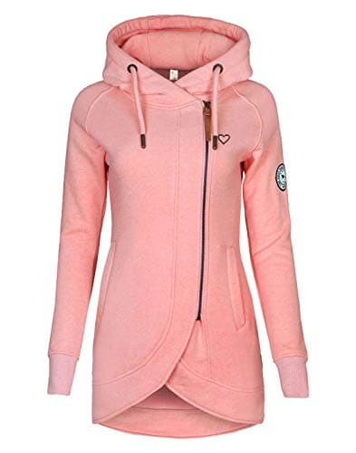Image of ELFIN Women's Long Sleeve Zipper Hoodies Sweatshirt Jumper Jacket Coat Outwear Pullover Hoody Pink