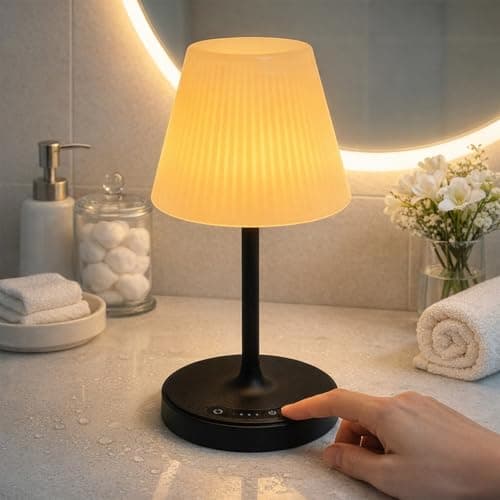 Image of ZEONX Rechargeable LED Shower Table Lamp Waterproof with Battery Indicator, Touch Control with 3 Colour & Stepless Dimming, USB Reverse Charging, Portable Night Light for Outdoor & Home – Black