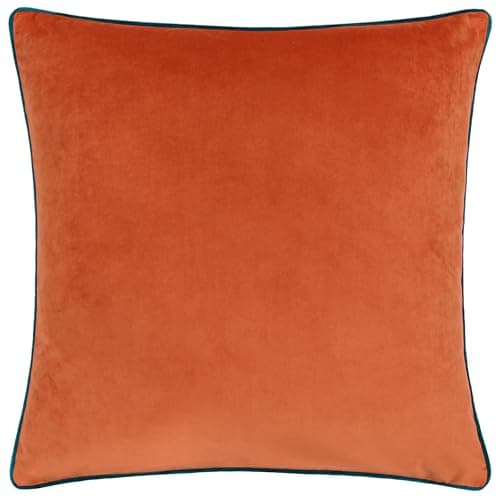 Image of furn. Meridian Polyester Filled Cushion – Luxury Contrast Piped Velvet Decorative Pillow (Tiger/Teal - 45x45cm)