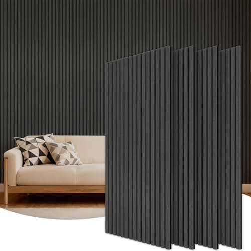 Image of TONOR Wooden Acoustic Wall Panels, 4 Pack 120x60 cm (2,88m²) Wood Panels for Walls as Sound Proofing Panels, Slat Wood Panelling for Decorative Wall Panels, Living Room, Bedroom, Office, Black