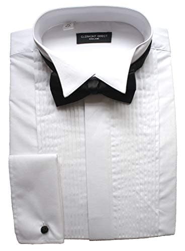 Image of Clermont Direct Poly-Cotton Pleated Dress Shirt Wing Collar (16.5") White