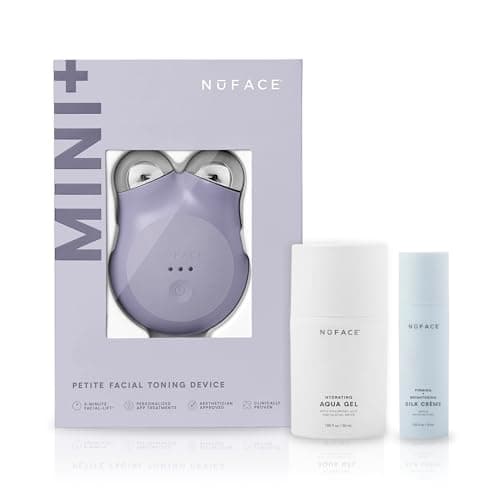 Image of NuFACE MINI+ Microcurrent Facial Device Kit - FDA Cleared Face Sculpting & Skin Firming Device to Contour & Tone + Microcurrent Gel Activator, Silk Creme & Applicator Brush - Violet Dusk