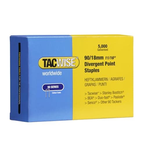 Image of Tacwise 0312 Type 90 / 18 mm Galvanised Narrow Crown Staples, Divergent Point, Pack of 5000