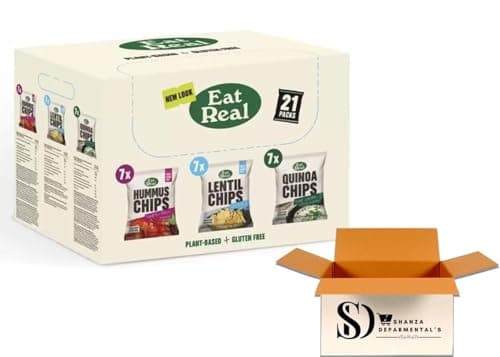 Image of Eat Real Crisps Vegan & Healthy Snacks Variety Box - 21-Pack Featuring a Mix of Quinoa, Lentil, and Hummus Chips