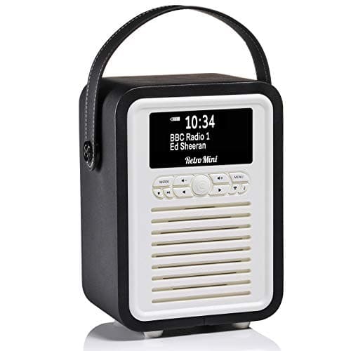 Image of Retro Mini Portable Dab Radio Mains Powered - Digital Dab Radio Alarm Clock - Rechargeable Bluetooth Radio Battery Powered with Aux - Bedside FM, Dab+ Radios with Dual Alarms Battery Operated - Black