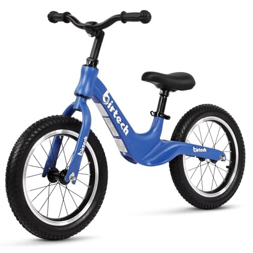 Image of Birtech 14" Balance Bike for Boys and Girls, Air Tires with Magnesium Alloy Frame, Lightweight No Pedal Kids' Bike for 3-6 Years Old, Training Bike with Adjustable Handlebar and Seat (Blue, Air Tire)