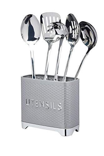 Image of KitchenCraft Lovello Textured Utensil Holder with Geometric Hexagon Pattern, 2 x 1 x 18 cm (8" x 4" x 7") - Shadow Grey