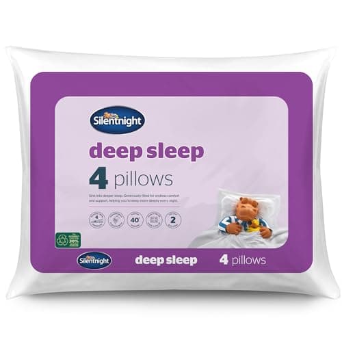 Image of Silentnight Deep Sleep Pillows 4 Pack - Medium Support Bed Pillows for Side, Front, Stomach and Back Sleepers Comfortable - Machine Washable and Hypoallergenic - Pack of 4, White