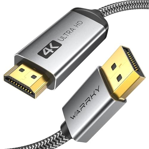 Image of WARRKY 4K DisplayPort to HDMI Cable, [Nylon Braided, Alloy Case, Gold-Plated] One-Way Transmission DP 1.2 Computer to HDMI 1.4 Screen, Compatible with Lenovo, Dell, HP, Asus and more-1.8m/6ft