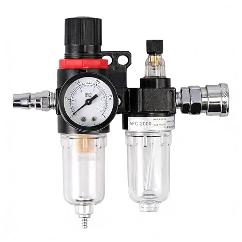 Image of Anhoer 1/4" BSP Air Filter Regulator, Air Compressor Moisture Trap Kit with Pressure Gauge, Inline Water Separator & Quick Release Couplings for Pneumatic Tools