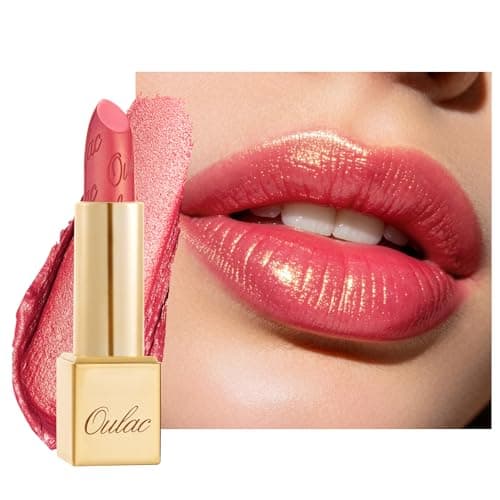 Image of OULAC Orange Metallic Shine Lipstick - Coral Glitter Long Lasting Lipsticks, Ultra Hydrating, High Pigment and Lightweight, Vegan & Cruelty-Free, Full Coverage Lip Color 4.3 g/0.15, 25 Viva La Vida