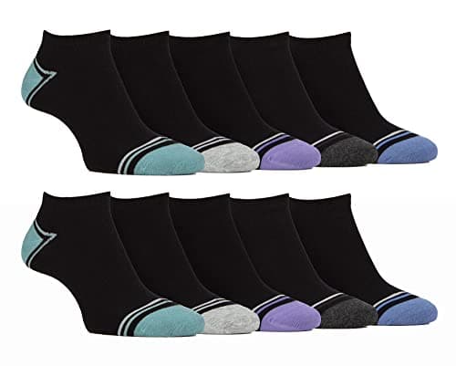 Image of Farah 10 Pairs Mens Bamboo Trainer Socks Striped Cushioned Ankle Socks (6-11, Black)