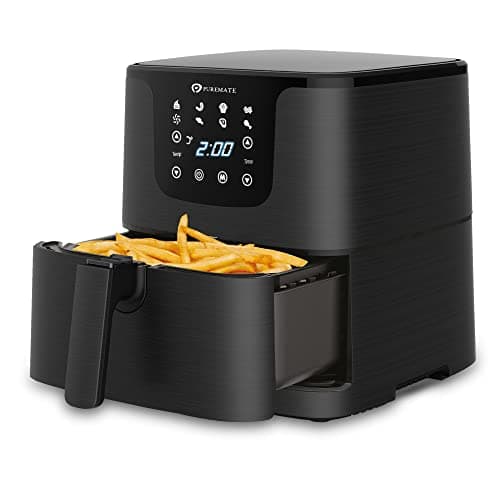 Image of PureMate Air Fryer with Digital Display & Recipes Book, 5.5L Healthy Oil Free 1700W Air Fryer with 7 Preset, LED One Touch Screen, Timer & Adjustable Temperature Control