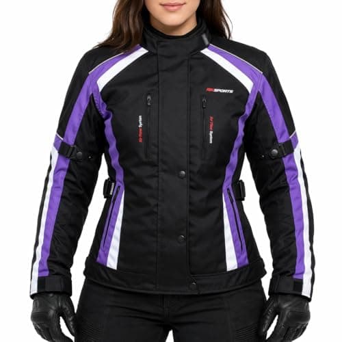 Image of RKsports 747 Ladies Waterproof Textile Motorcycle Motorbike Pink Grey Purple Hi-Vis Jacket (24, Purple)
