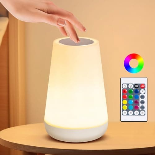 Image of Nottac Night Light, Dimmable LED Touch Table Lamp for Bedroom, 13 RGB Colors & 5 Brightness, USB Rechargeable Bedside Table Lamp, Portable Remote Control Night Lights for Living Room Bathroom, White