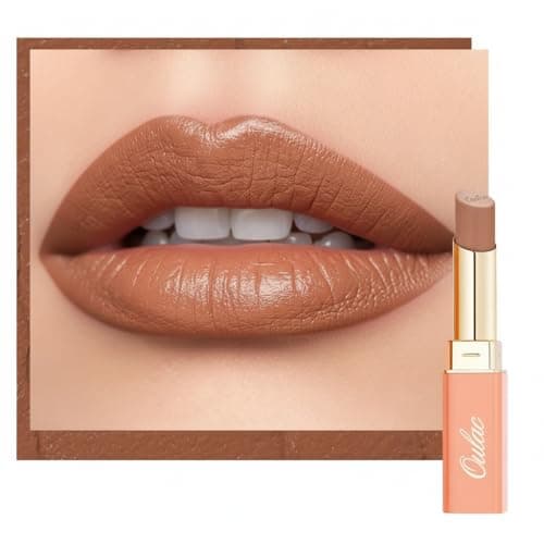 Image of Oulac Satin Matte Lipstick - Nude Beige Long Lasting Lip Stick, Full Coverage with Smooth Creamy Texture Lip Colour, Moisturizing & Weightless Formula Lip Makeup, Vegan, 4.3g, SG10 Bailey