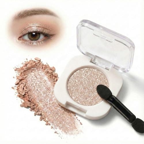 Image of Ethereal Moonlit Radiance Champagne Gold Single Eyeshadow – Long Lasting Shimmer Nude Eye Shadow, High Pigment Metallic Powder Compact with Applicator for Day & Night Eye Makeup