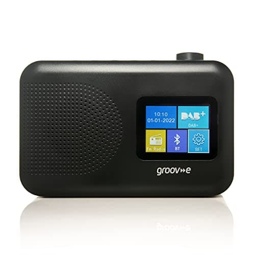 Image of Groov-e Berlin DAB & FM Digital Radio - Colour Screen LCD Display - Built-In Alarm Clock & Bluetooth Connectivity - Mains or Battery Operated - Portable Radio - 60 Preset Stations - Black