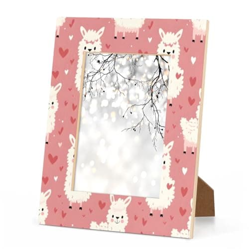 Image of XMNYGJ Alpaca Heart Picture Frames Small 4x6 Inch Wooden Photo Frame Vertical Horizontal Gallery Wall Frames for Tabletop Display Wall Hanging Frames Gift for Home Memory Decor