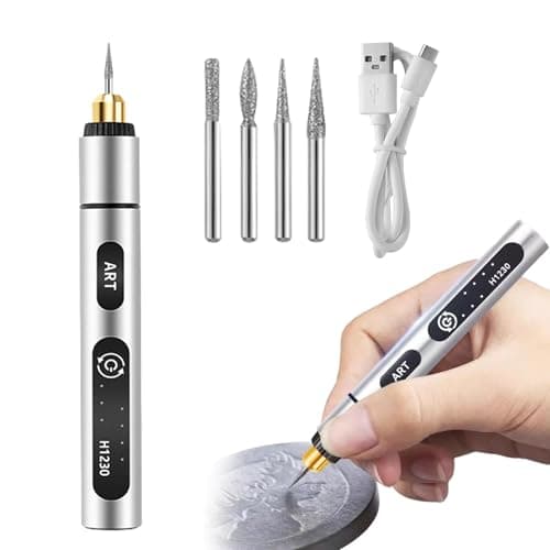 Image of Electric Engraving Tool Kit, USB Cordless Rechargeable Engraving Pen With 4 Tungsten Carbide Tip, Mini DIY Rotary Engraver for Carving Leather Wood Metal Stone Plastic Jewelry Glass(Silver)