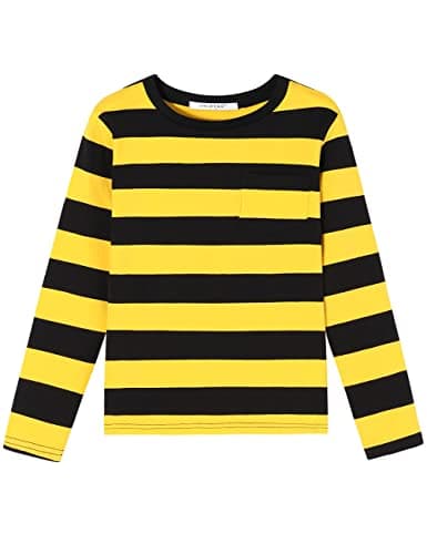 Image of Boys Girls Cotton Long Sleeve Striped T-Shirts Kid Tee Age 4T 5 6 7 8 9 10 11 12 Crew Neckline Shirt, Yellow and Black, Age 13-14 Years