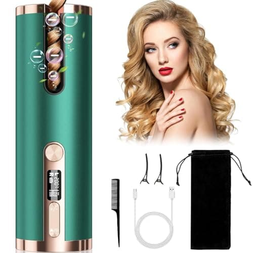 Image of Automatic Hair Curler, Cordless Hair Iron PTC Ceramic Hair Curling Negative Ion Portable 5200mAh Rechargeable USB Anti-Tangle 6 Temperature & Timer 5min Auto Off Curling Wand for Home/Travel Use