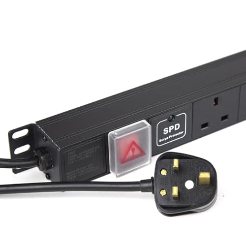 Image of kenable 12 Way Vertical PDU Power Distribution Unit with Surge Protection - UK Sockets 1U Rack Mount Switched 13A with 1.8m Cable and UK Plug