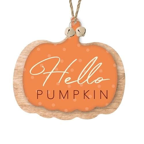 Image of Heaven Sends Hello Pumpkin Hanging Wooden Decoration