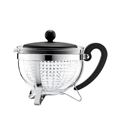 Image of BODUM 1 Litre Borosilicate Glass Chambord Teapot with Coloured Handle Transparent Filter and Lid, Black