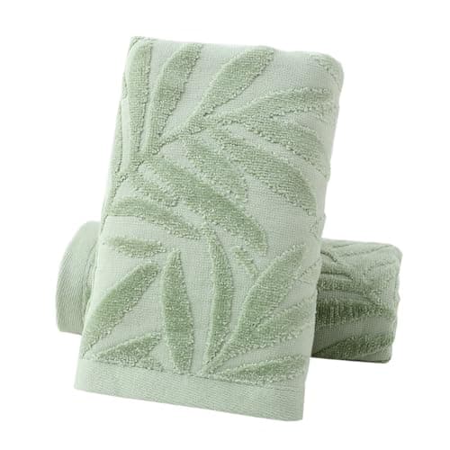 Image of Pidada Hand Towels Set of 2 Leaf Pattern 100% Cotton Absorbent Soft Decorative Towel for Bathroom (Green)