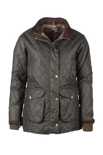Image of Rydale Ladies Diamond Quilted Wax Jacket Olive Green Womens Waxed Cotton Coat (UK, Numeric, 12, Regular, Regular, Olive)