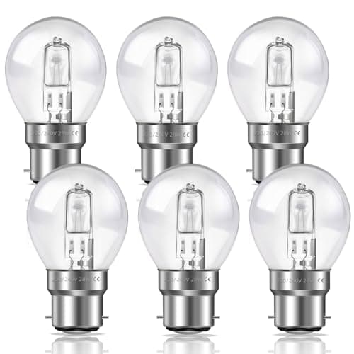 Image of Liuyife BC B22 G45 Golf Ball Bulb 28W, Dimmable, Warm White 2700K 370LM, B22 Bayonet Cap Mini Globe Bulb AC 230V, G45 Classic Clear Round Light Bulb for Chandelier, Table Lamp, Pack of 6