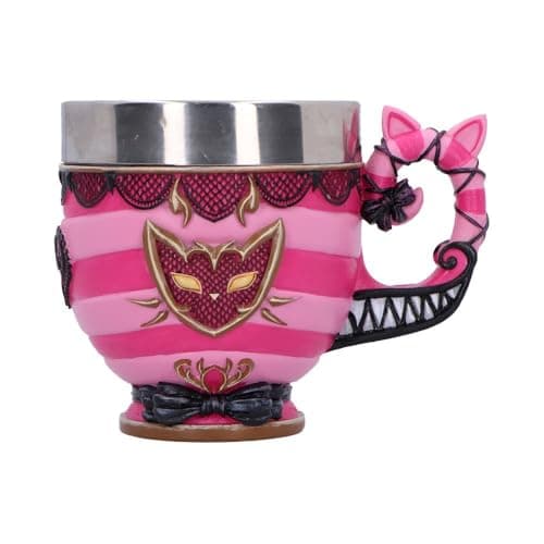 Image of Nemesis Now Pinkys Up Cheshire Cat Cup - 10.5cm Alice in Wonderland Mug, Birthday Gifts for Mom or Women, Fantasy Drinkware for Fans and Collectors, Cast in Resin, Stainless Steel Insert