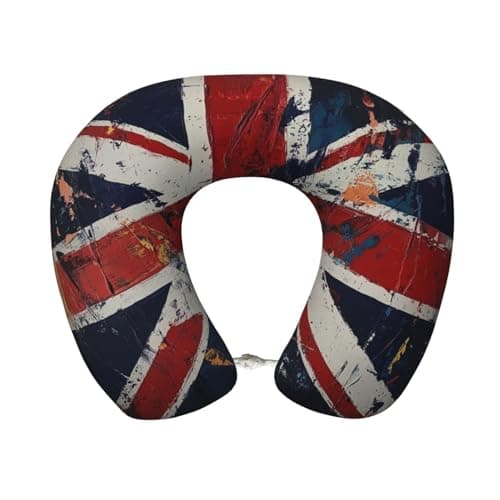 Image of Entemne Memory Foam Travel Pillow Union Jack Uk Flag Comfortable U Shaped Neck Support Pillow For Kids Adults Airplanes Cars Office Use With Removeable Pillowcase