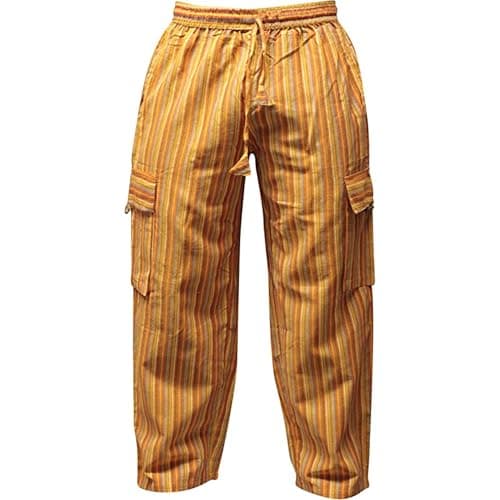 Image of SHOPOHOLIC FASHION Mens Elastic Waist Cargo Pants Plain Hippy Combat Trousers (Orange/M)